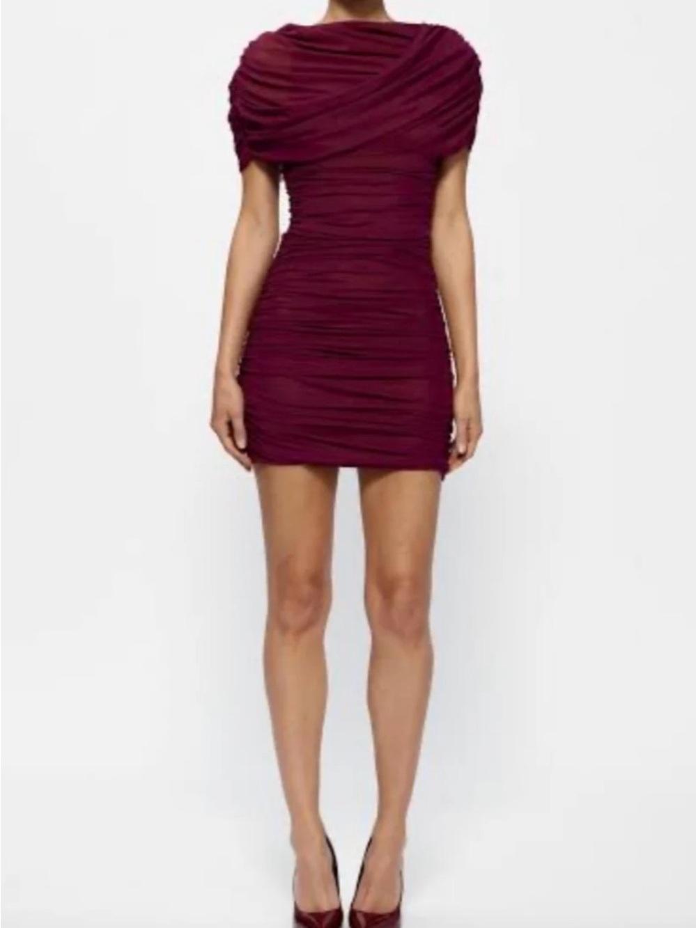 Effie Kats new with tags size S Ruched Short Dress in Deep Wine. Stretchy.